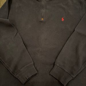 Polo by Ralph Lauren 1/4 Zip Sweater Navy Blue with Red Logo LT